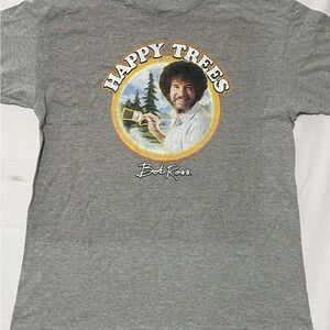 Bob Ross Happy Trees Graphic Tee Gray P2P 23-27 No Tag Fits Men's L Women's XL